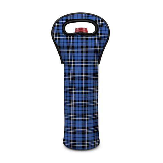 Black And Blue Tartan Pattern Print Single Neoprene Wine Tote