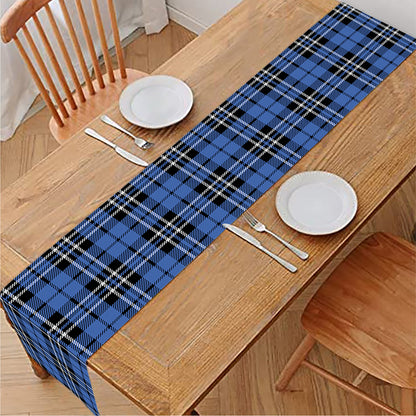 Black And Blue Tartan Pattern Print Table Runner