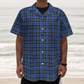 Black And Blue Tartan Pattern Print Textured Short Sleeve Shirt