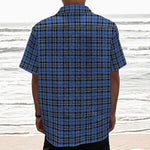 Black And Blue Tartan Pattern Print Textured Short Sleeve Shirt