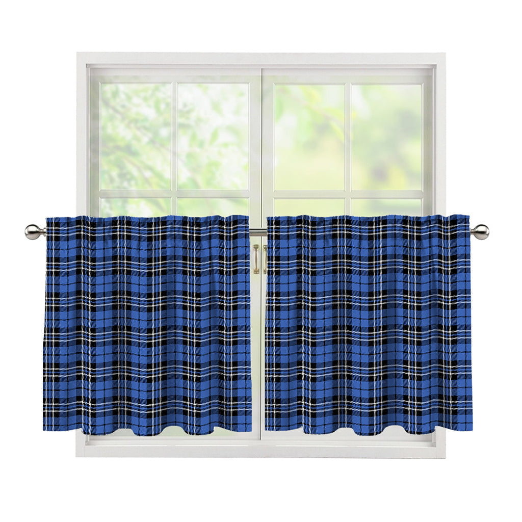 Black And Blue Tartan Pattern Print Tier Curtains