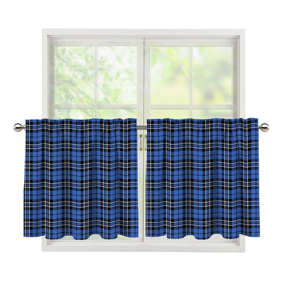 Black And Blue Tartan Pattern Print Tier Curtains