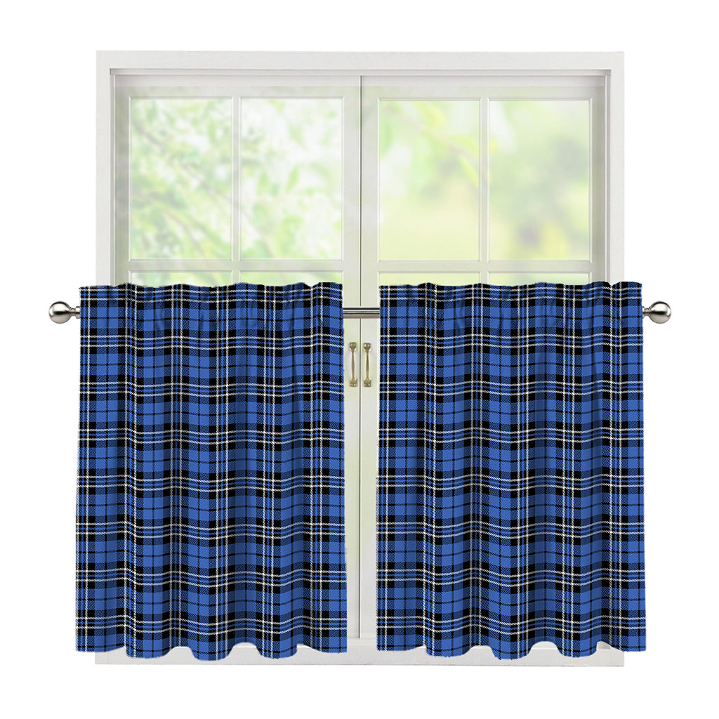 Black And Blue Tartan Pattern Print Tier Curtains