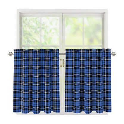 Black And Blue Tartan Pattern Print Tier Curtains