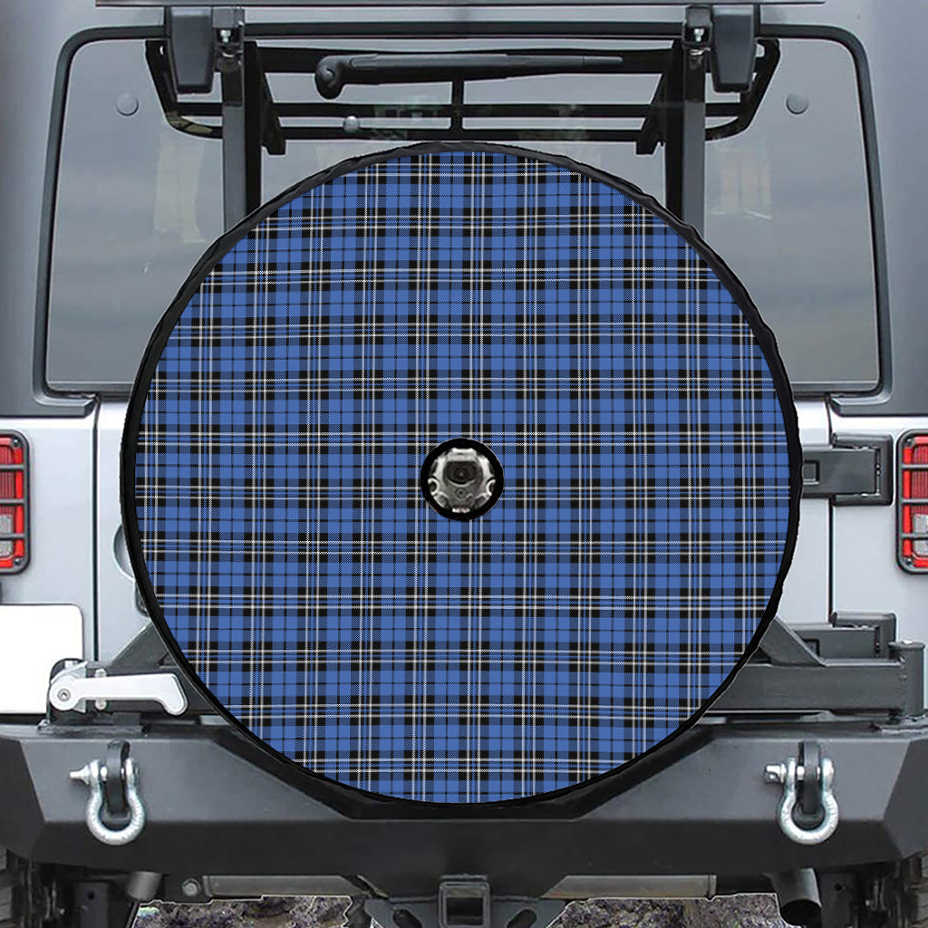 Black And Blue Tartan Pattern Print Tire Cover With Camera Hole