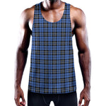 Black And Blue Tartan Pattern Print Training Tank Top