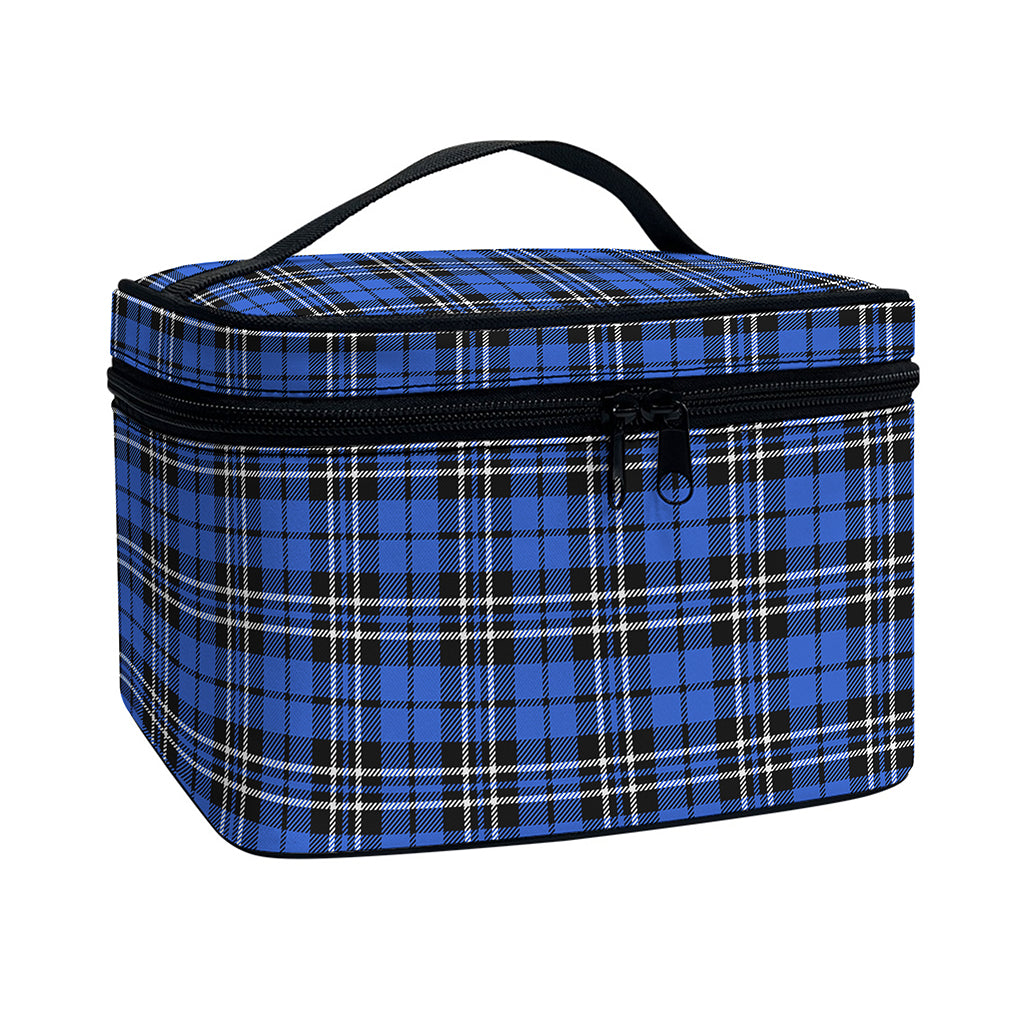Black And Blue Tartan Pattern Print Travel Makeup Bag