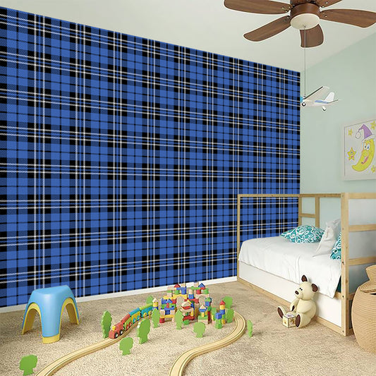 Black And Blue Tartan Pattern Print Wall Sticker