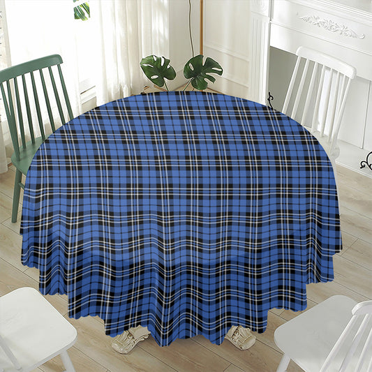 Black And Blue Tartan Pattern Print Waterproof Round Tablecloth