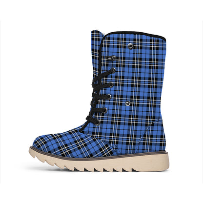 Black And Blue Tartan Pattern Print Winter Boots