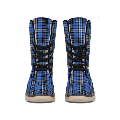Black And Blue Tartan Pattern Print Winter Boots