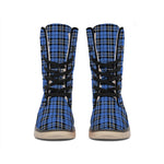 Black And Blue Tartan Pattern Print Winter Boots
