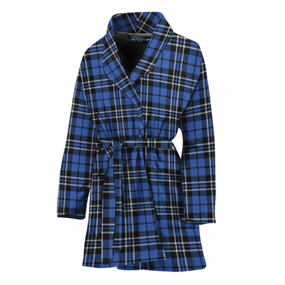 Black And Blue Tartan Pattern Print Women's Bathrobe