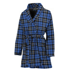 Black And Blue Tartan Pattern Print Women's Bathrobe