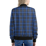 Black And Blue Tartan Pattern Print Women's Bomber Jacket