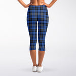 Black And Blue Tartan Pattern Print Women's Capri Leggings