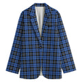 Black And Blue Tartan Pattern Print Women's Cotton Blazer