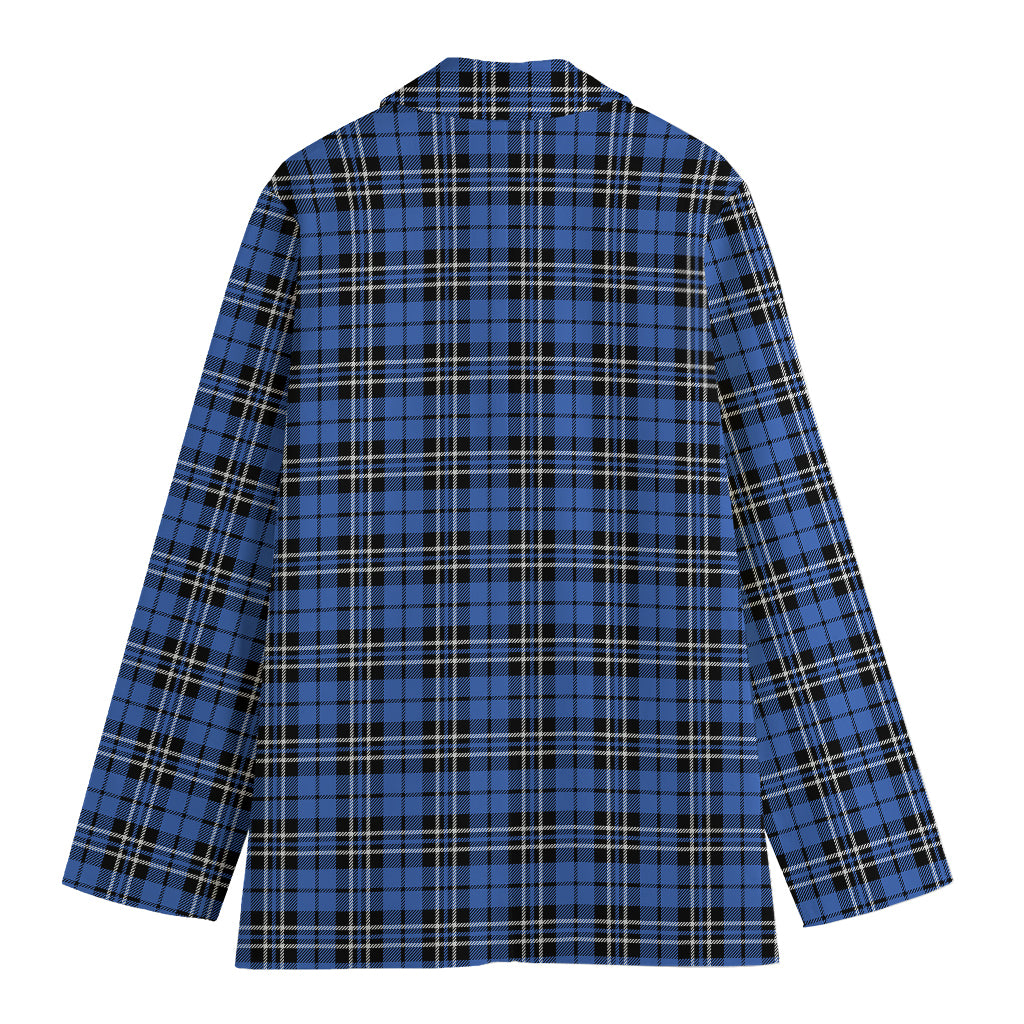 Black And Blue Tartan Pattern Print Women's Cotton Blazer