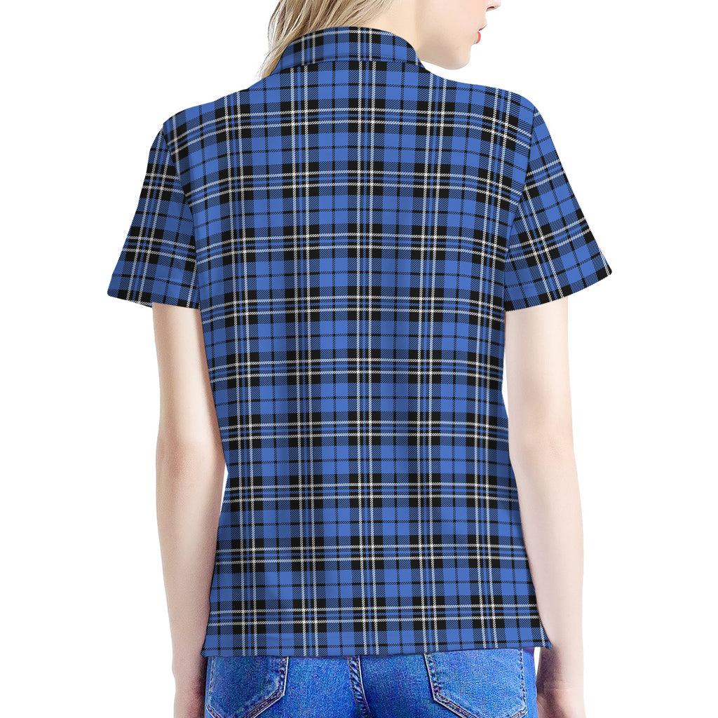 Black And Blue Tartan Pattern Print Women's Polo Shirt