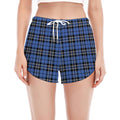 Black And Blue Tartan Pattern Print Women's Split Running Shorts