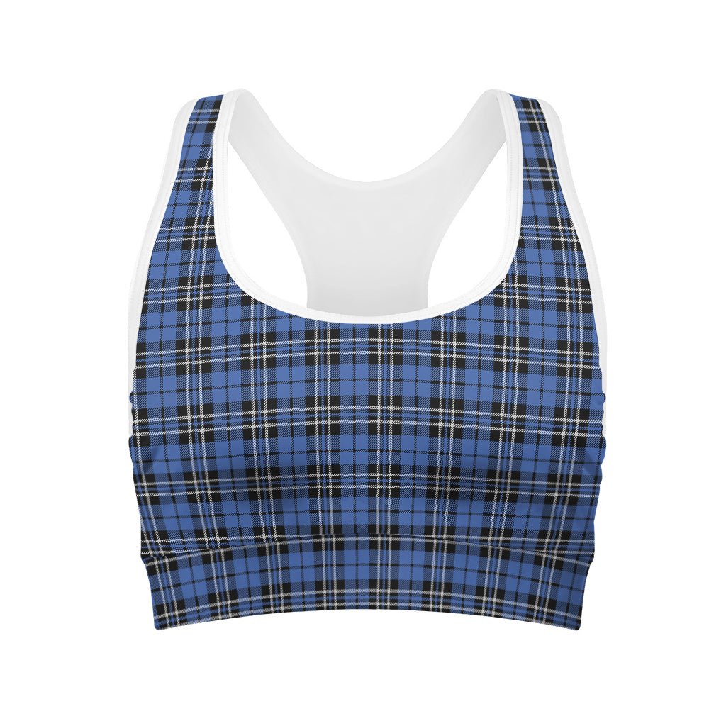 Black And Blue Tartan Pattern Print Women's Sports Bra