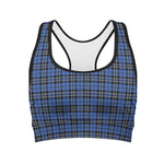 Black And Blue Tartan Pattern Print Women's Sports Bra