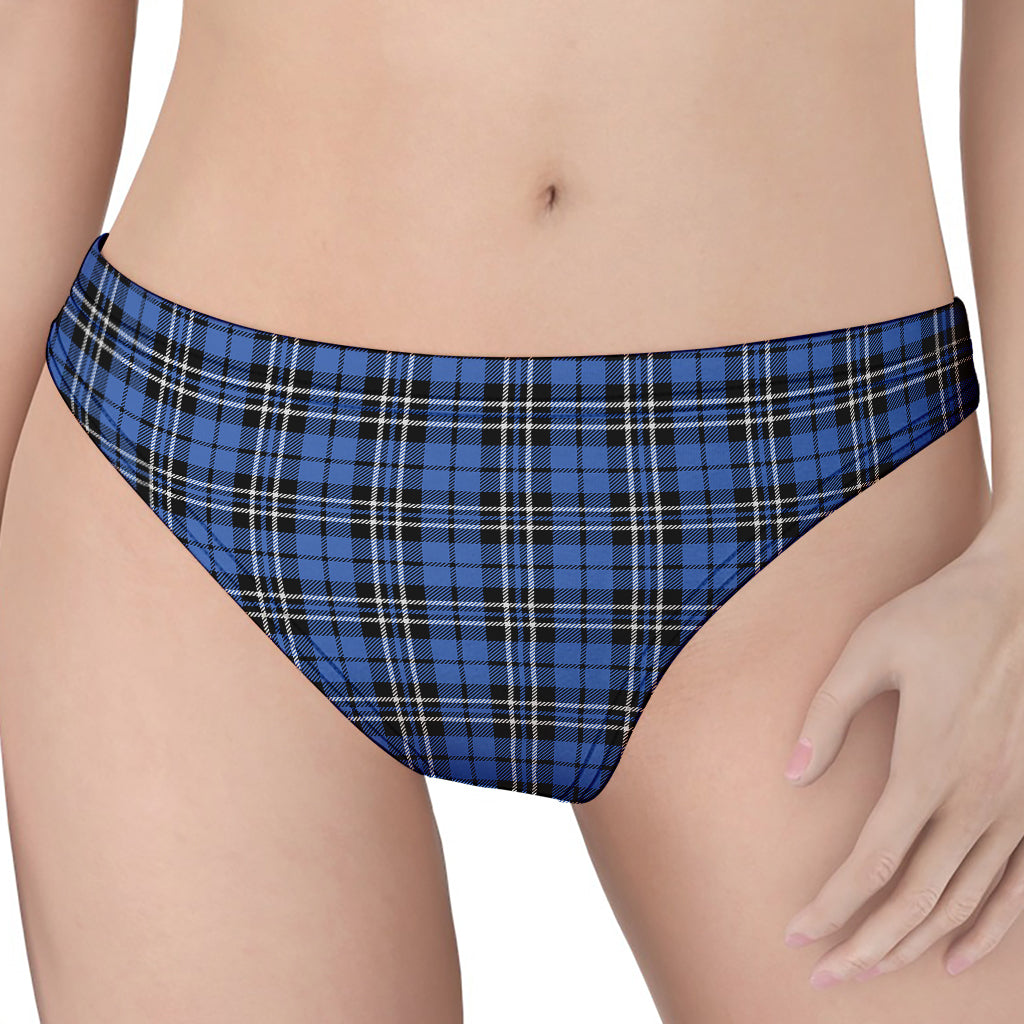 Black And Blue Tartan Pattern Print Women's Thong