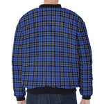 Black And Blue Tartan Pattern Print Zip Sleeve Bomber Jacket