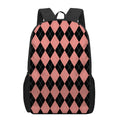 Black And Coral Argyle Pattern Print 17 Inch Backpack
