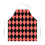 Black And Coral Argyle Pattern Print Adjustable Apron