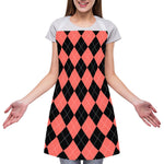Black And Coral Argyle Pattern Print Adjustable Apron