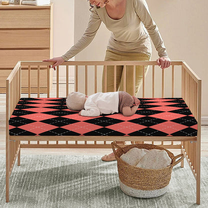 Black And Coral Argyle Pattern Print Baby Crib Sheet