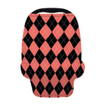Black And Coral Argyle Pattern Print Baby Seat Cover
