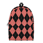 Black And Coral Argyle Pattern Print Backpack