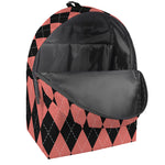 Black And Coral Argyle Pattern Print Backpack
