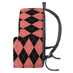 Black And Coral Argyle Pattern Print Backpack