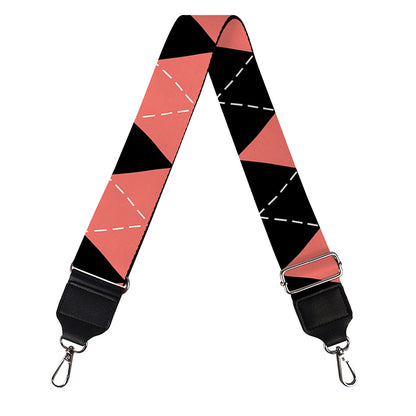Black And Coral Argyle Pattern Print Bag Strap