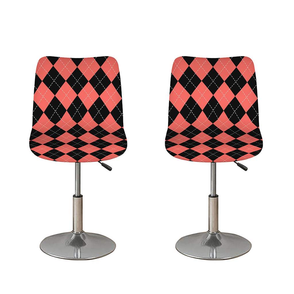 Black And Coral Argyle Pattern Print Bar Stool Covers