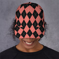 Black And Coral Argyle Pattern Print Baseball Cap