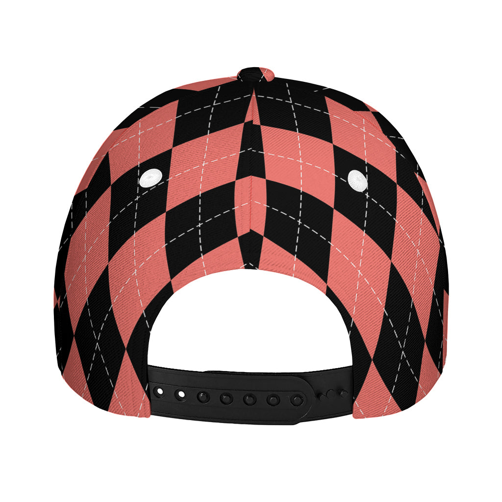 Black And Coral Argyle Pattern Print Baseball Cap