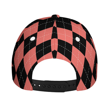Black And Coral Argyle Pattern Print Baseball Cap
