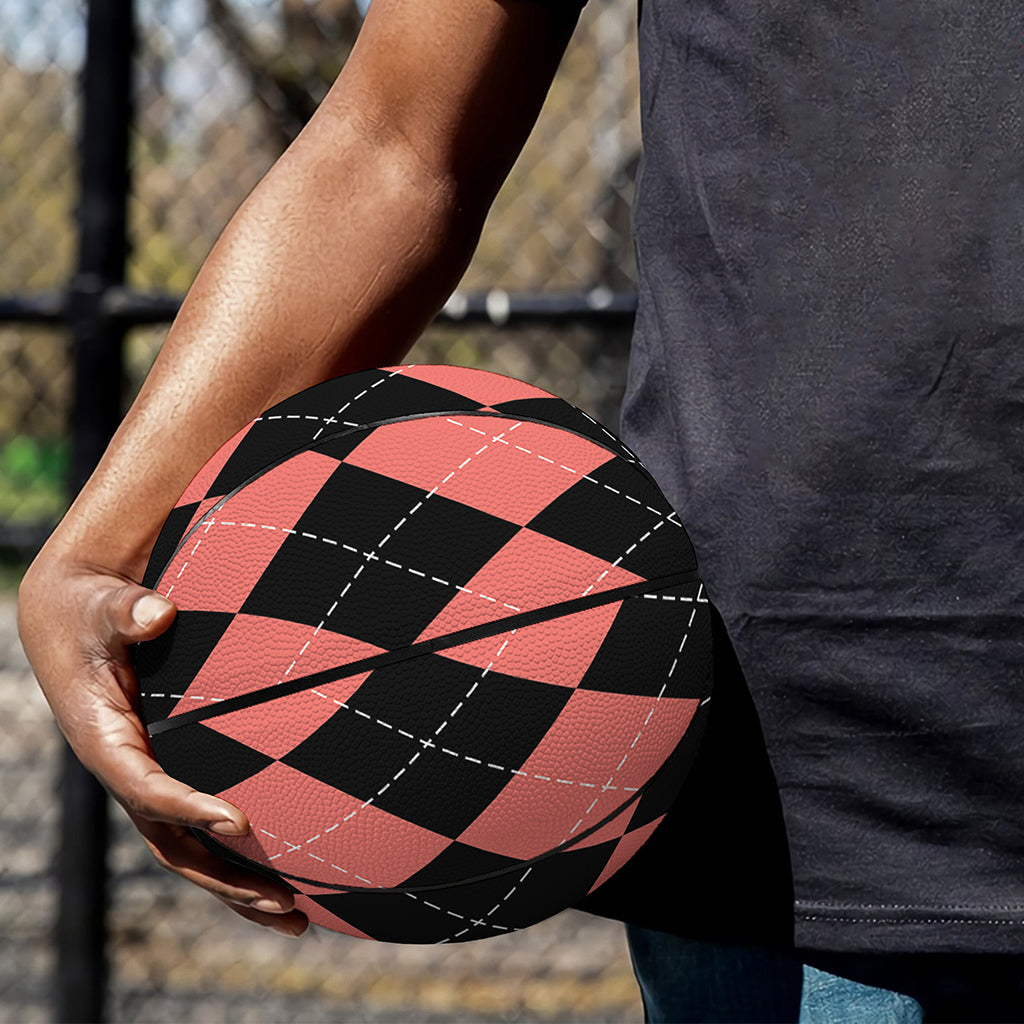 Black And Coral Argyle Pattern Print Basketball