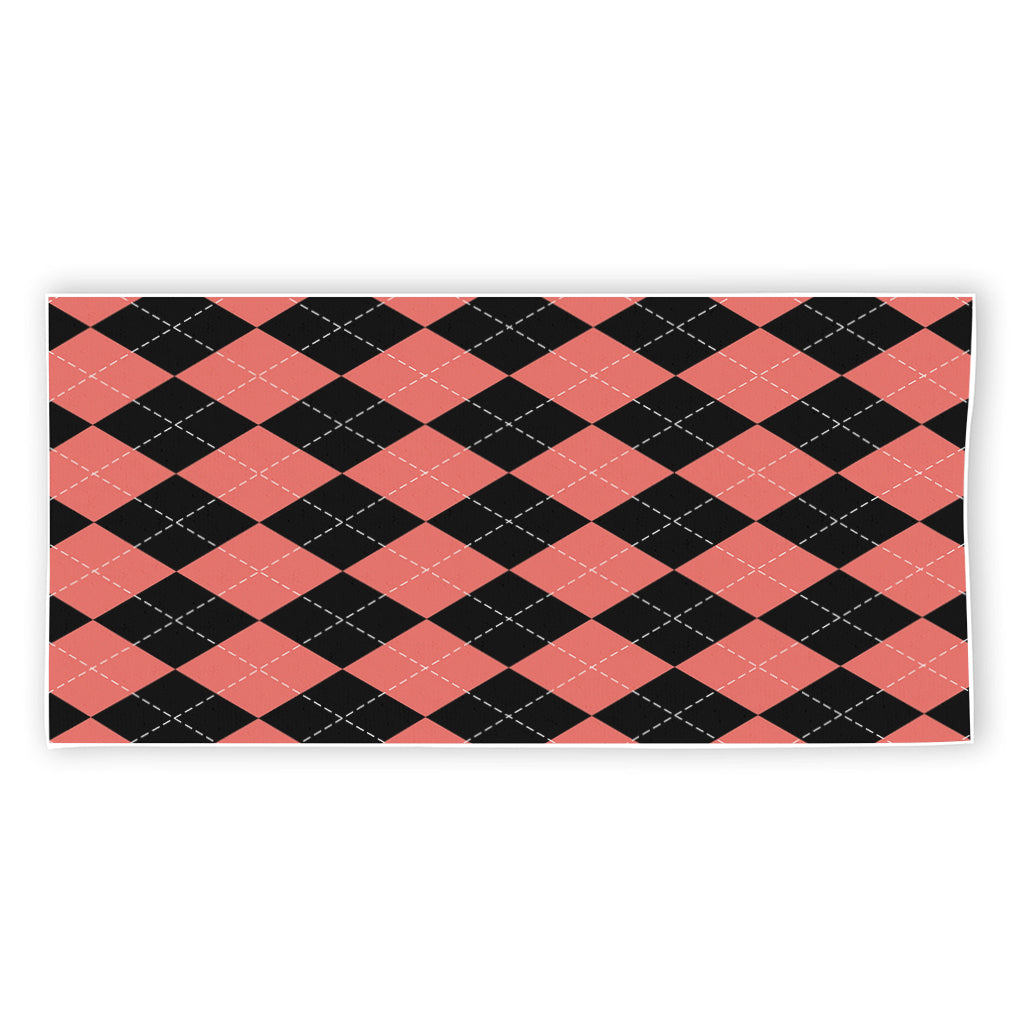 Black And Coral Argyle Pattern Print Beach Towel