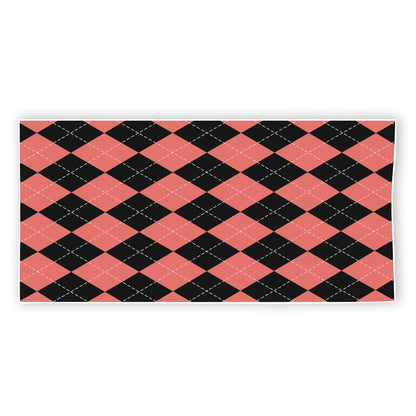 Black And Coral Argyle Pattern Print Beach Towel