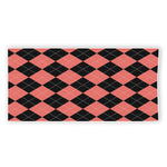 Black And Coral Argyle Pattern Print Beach Towel