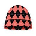 Black And Coral Argyle Pattern Print Beanie
