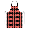 Black And Coral Argyle Pattern Print Bib Apron With Pocket