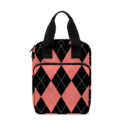 Black And Coral Argyle Pattern Print Bible Tote Bag