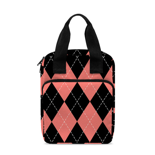 Black And Coral Argyle Pattern Print Bible Tote Bag