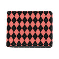 Black And Coral Argyle Pattern Print Bifold Wallet